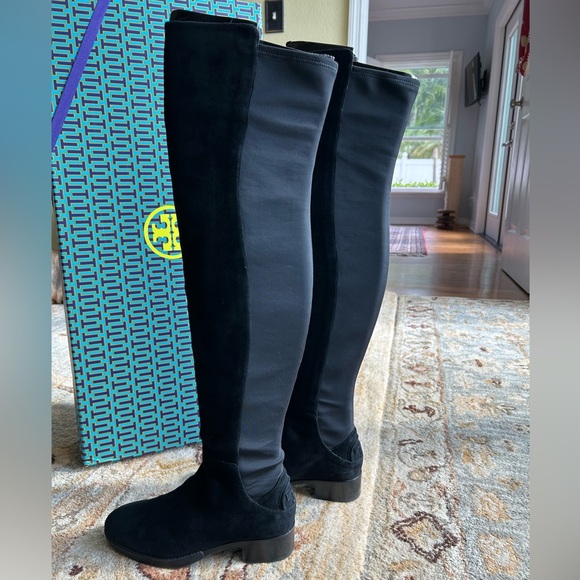 NIB Tory Burch Black Caitlin Stretch Over the Knee Suede/Neoprene Boots - Picture 13 of 14